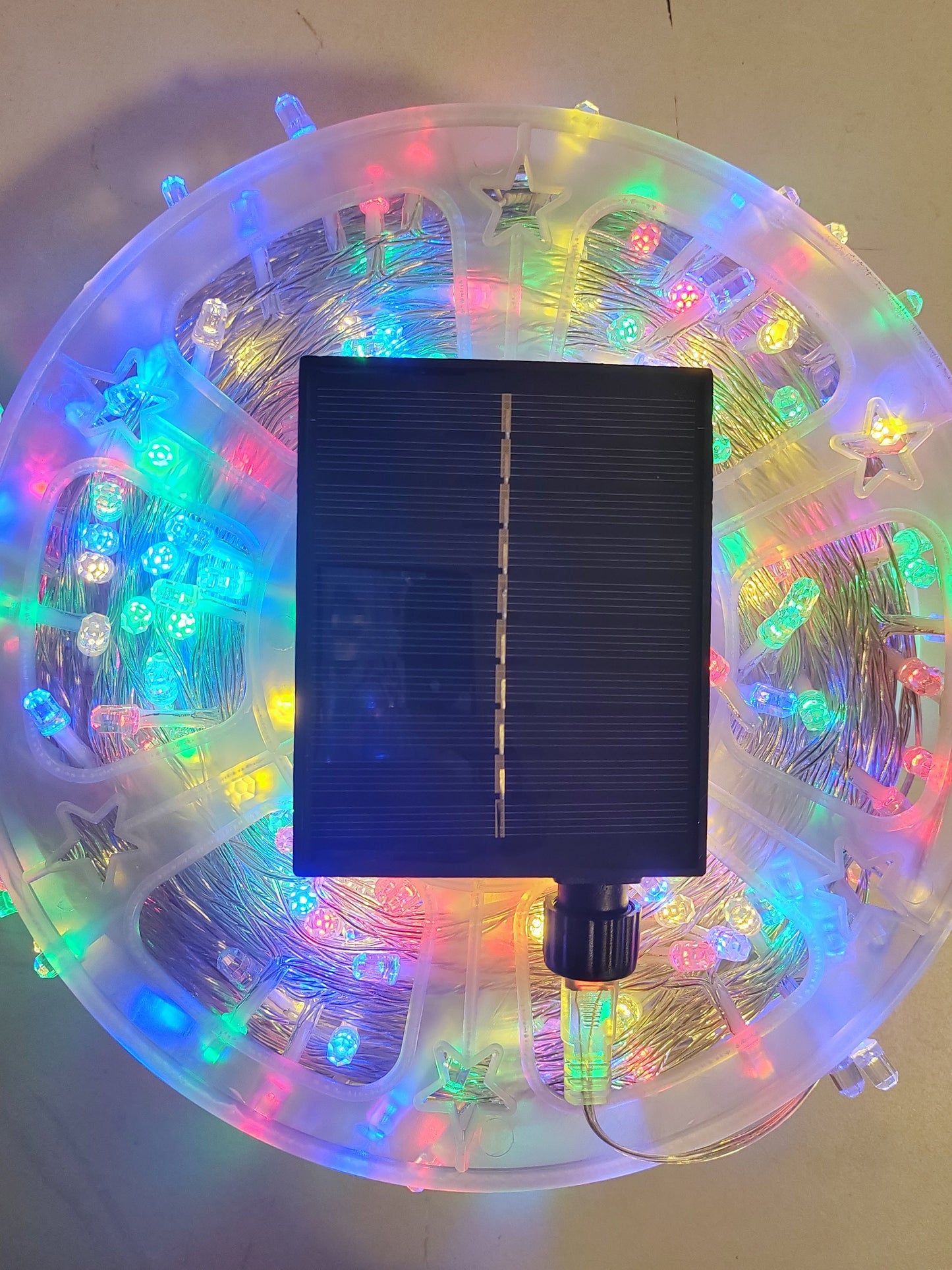 Luz navideña solar multicolor de 100 metros de largo - Panel solar desmontable