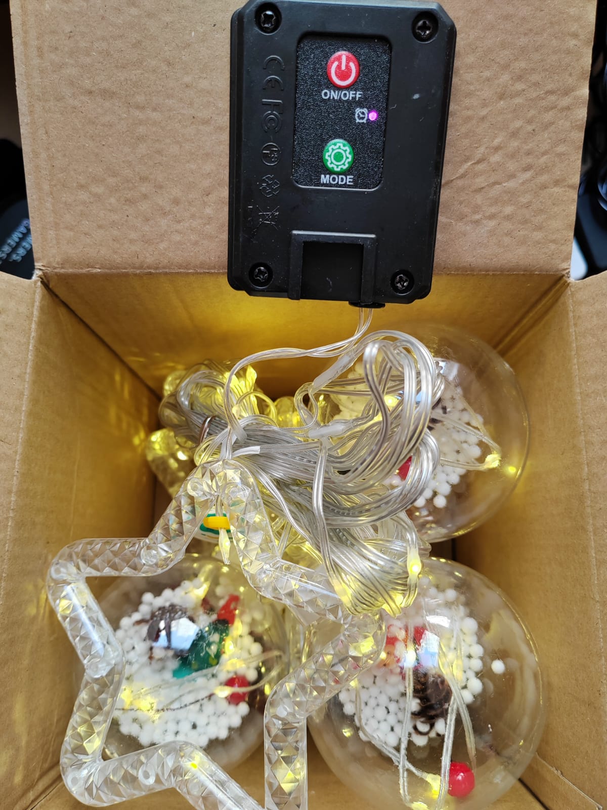 🌟Guirnalda navideña solar con estrellas y esferas ambar - Fotos reales