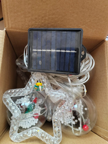 🌟Guirnalda navideña solar con estrellas y esferas ambar - Fotos reales